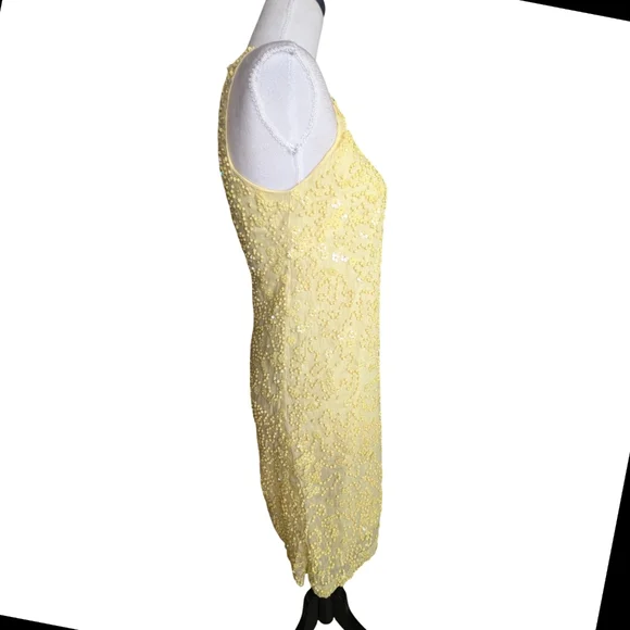 French Connection Beaded Yellow Cocktail Dress Size 2 - Picture 6 of 13